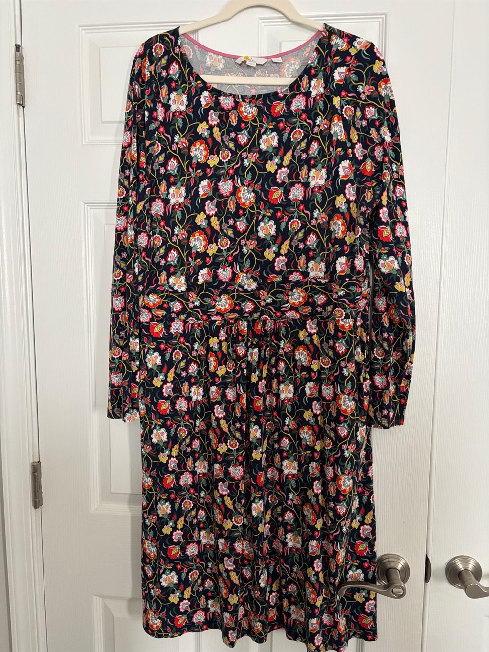 Boden Amelie Navy Blue Floral Long-Sleeve Midi Dress